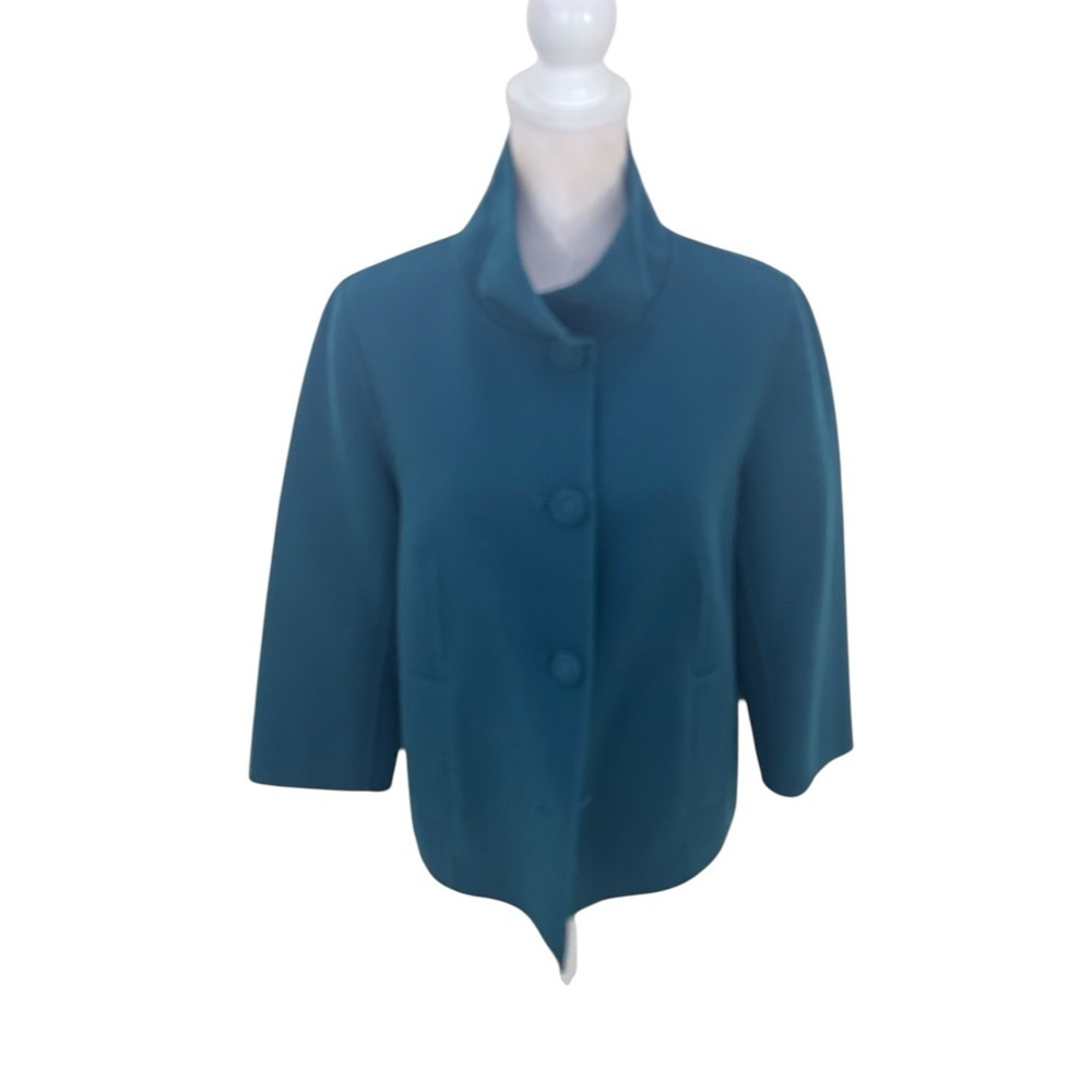 Talbots Teal 100% wool lightweight tonal buttons stand up collar Pea Coat sz 12